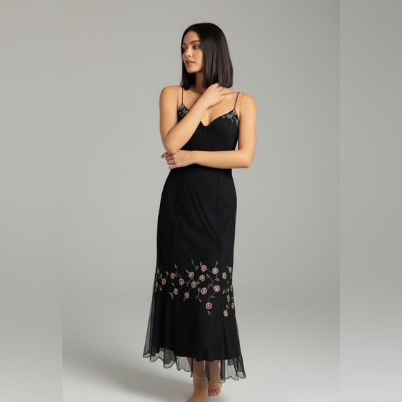 VintageY2K Betsey Johnson Black & Pink Floral Beaded Dress - Picture 2 of 8